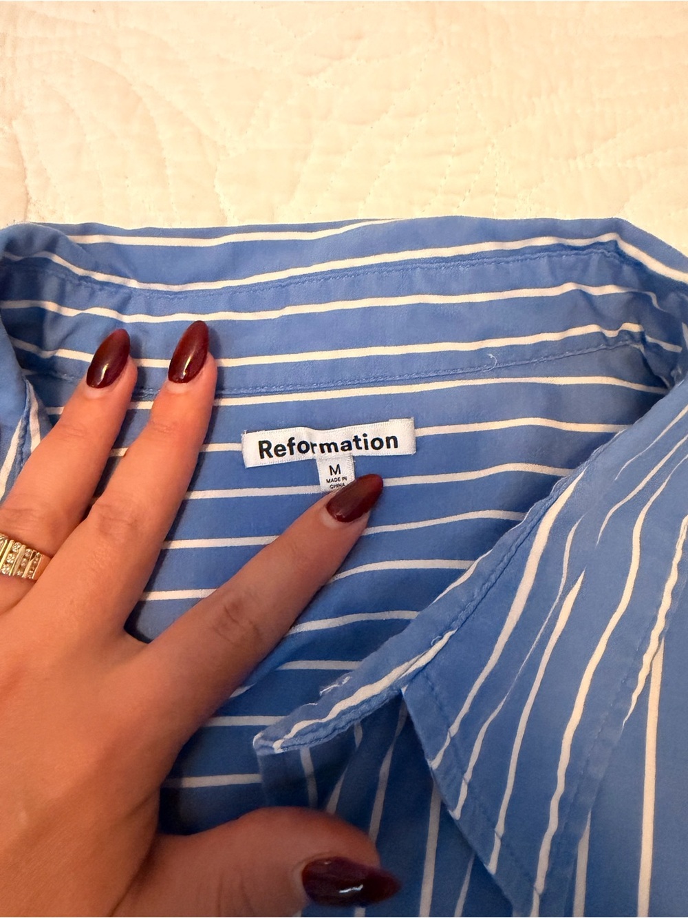 Reformation Oversized Blue Striped Button-Up Shirt - Picture 2 of 3